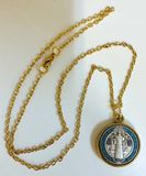 St. Benedict Enameled Gold Plated 1" Medal on Chain