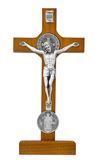 St. Benedict Medal 8" Walnut Standing Crucifix
