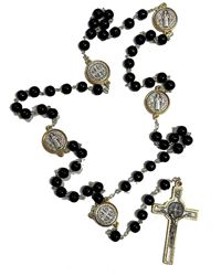St. Benedict Two Tone and Wood Bead Rosary from Italy