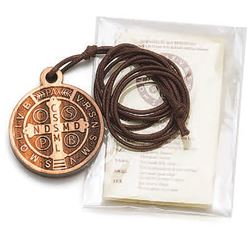 St. Benedict Wooden Token Necklace on Brown Cord from Italy 