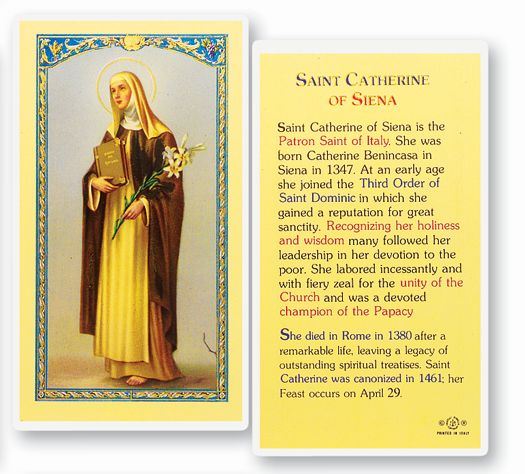St. Catherine of Siena Laminated Prayer Card