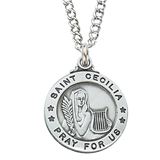 St. Cecilia 3/4" Sterling Silver Medal on 20" Stainless Steel Chain
