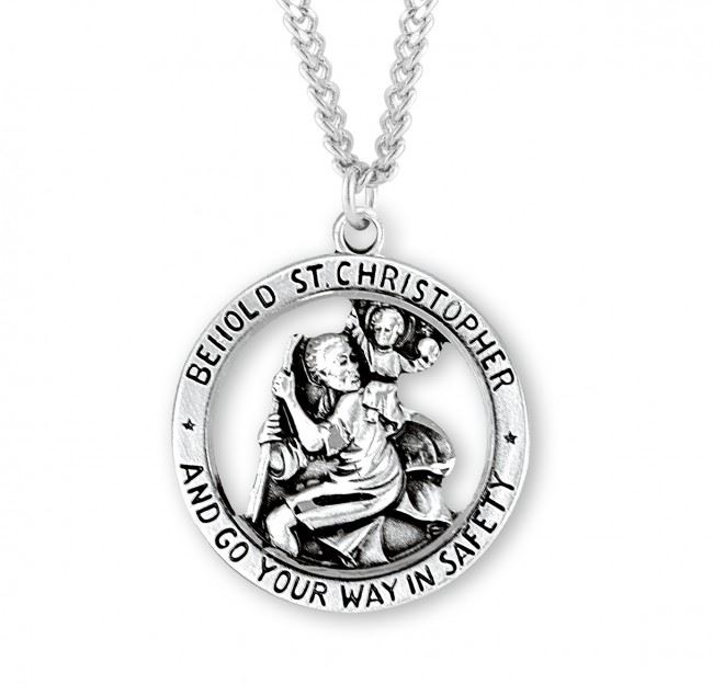 St. Christopher Sterling Silver Cut out Medal on 24" Chain
