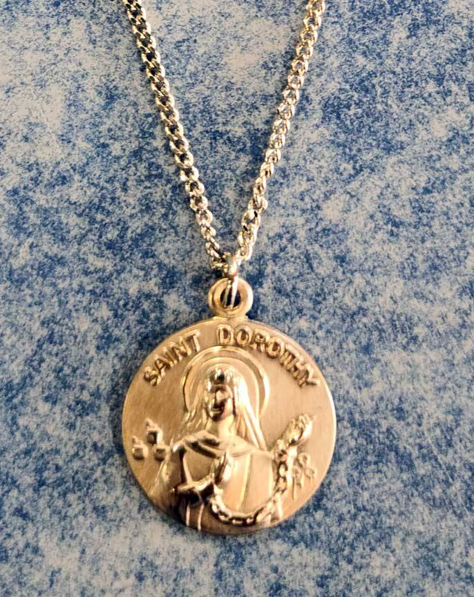 St. Dorothy Gold over Sterling Medal on 18" 3/4 inch medal; Gift Boxed