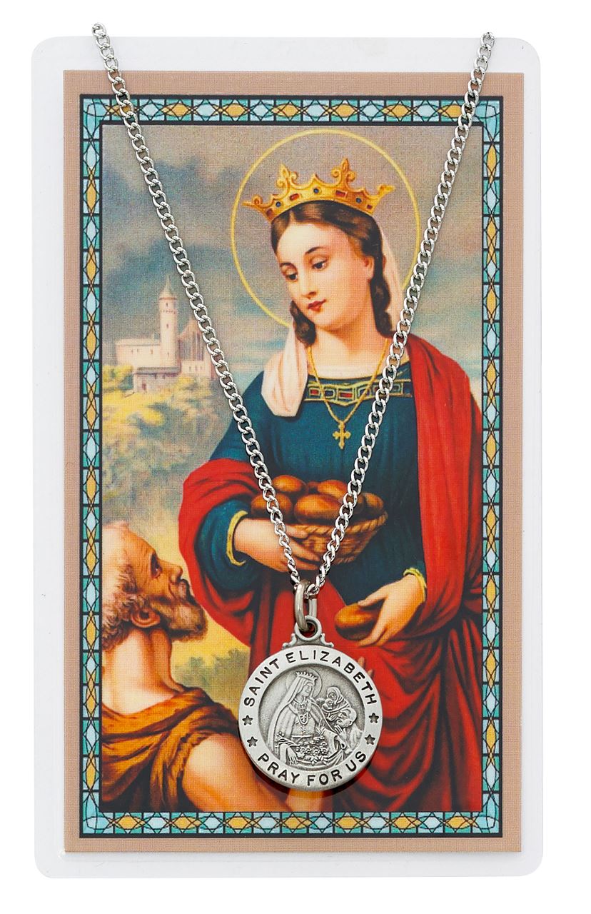 St. Elizabeth of Hungary Pewter Pendant on Prayer Card