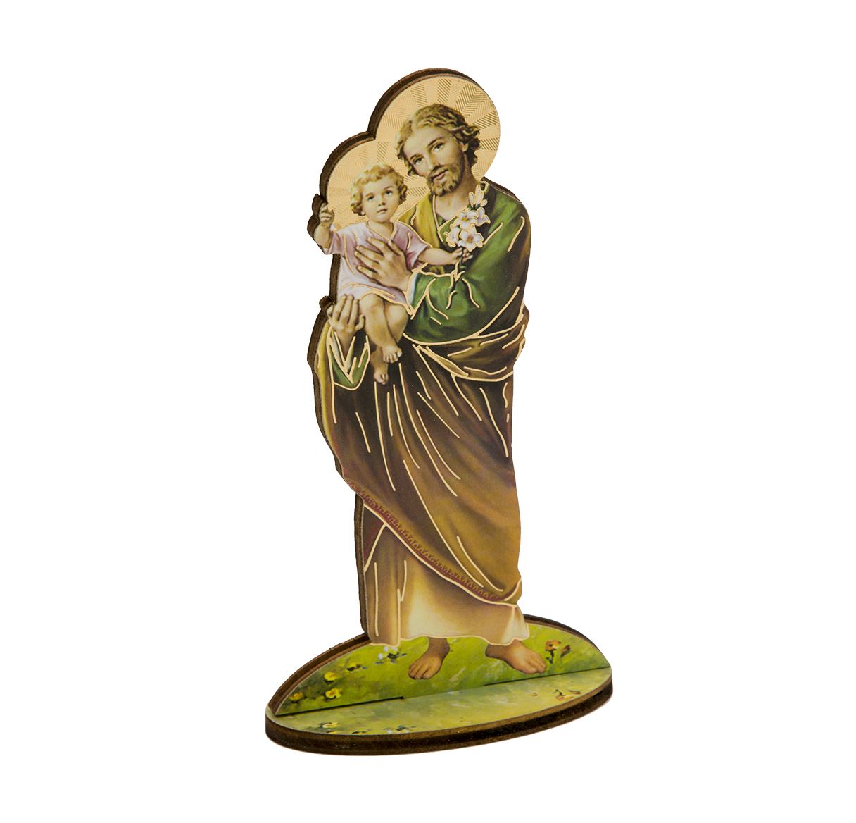 Saint Joseph 6" Gold Foil Laser Cut Wooden Saint Statue. Made in Italy.