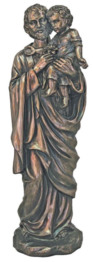 St. Joseph And Child 11" Hand Painted Bronze Statue
