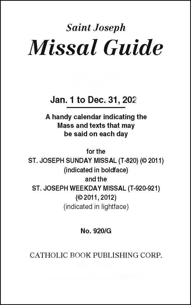 St. Joseph Missal Guide for Sunday and Weekday