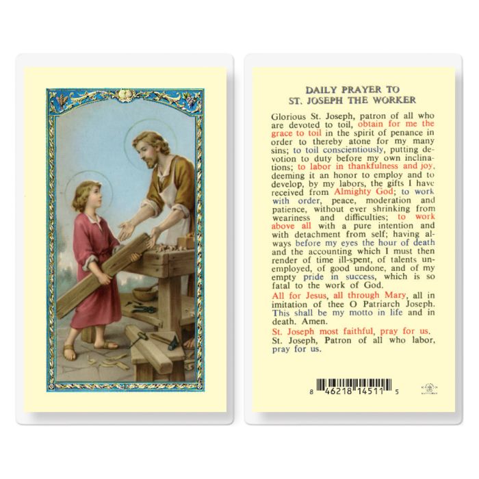 St. Joseph The Worker Laminated Prayer Card