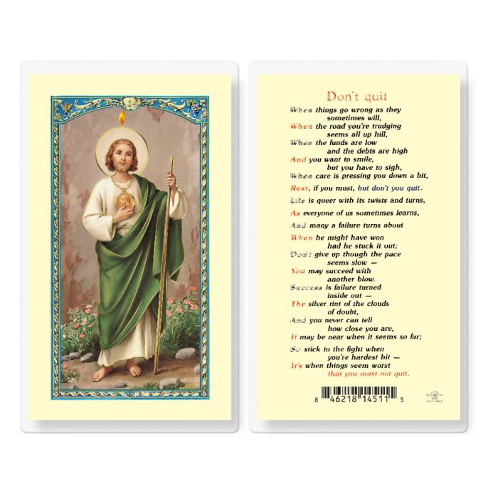 Saint Jude Don't Quit Laminated Prayer Card