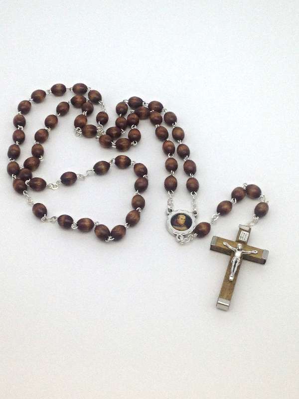 Saint Junipero Serra Brown Wood Bead Rosary