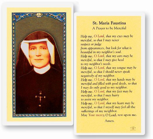 St. Maria Faustina Laminated Prayer Card, Prayer to be Merciful