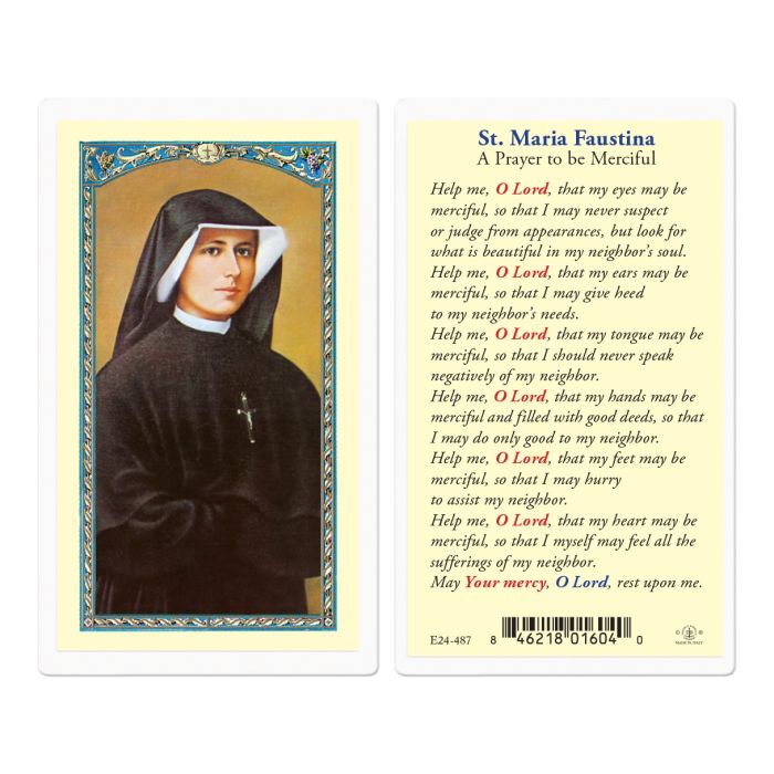 Saint Maria Faustina Laminated Prayer Card, Prayer to be Merciful