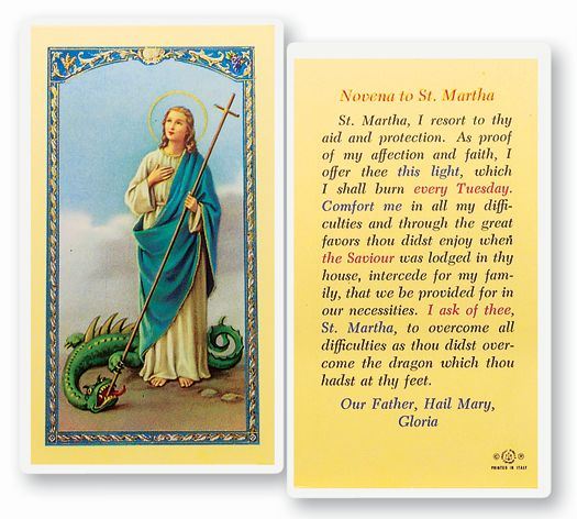 St. Martha Novena Prayer Holy Card