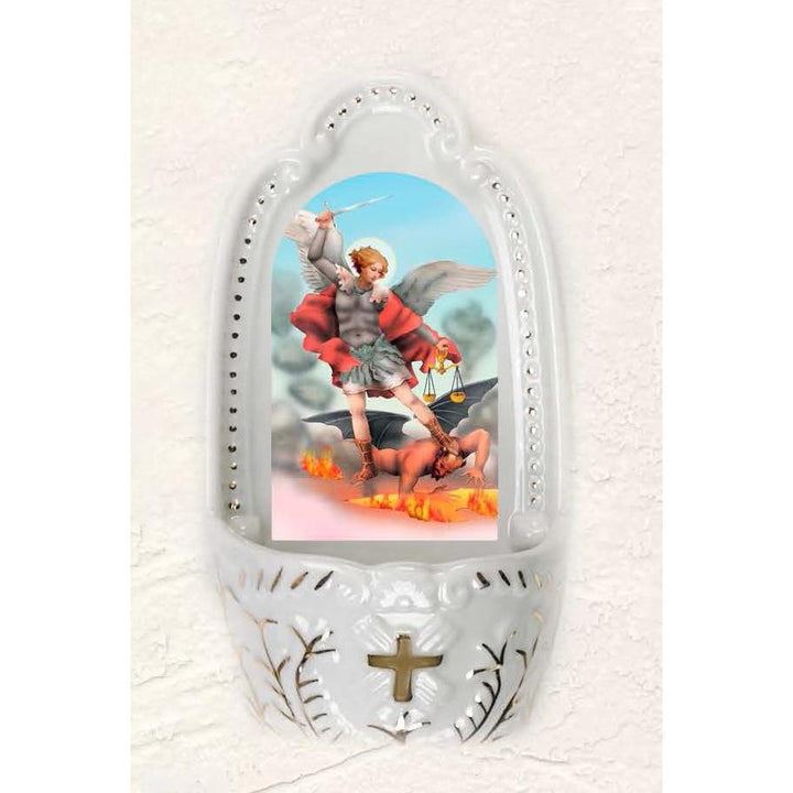 St. Michael 5-1/4 Inch Porcelain Holy Water Font