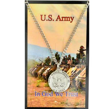St. Michael Army Pewter Medal on 24" Chain
