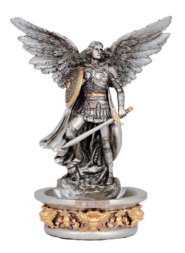 St. Michael Holy Water Font Pewter/Gold
