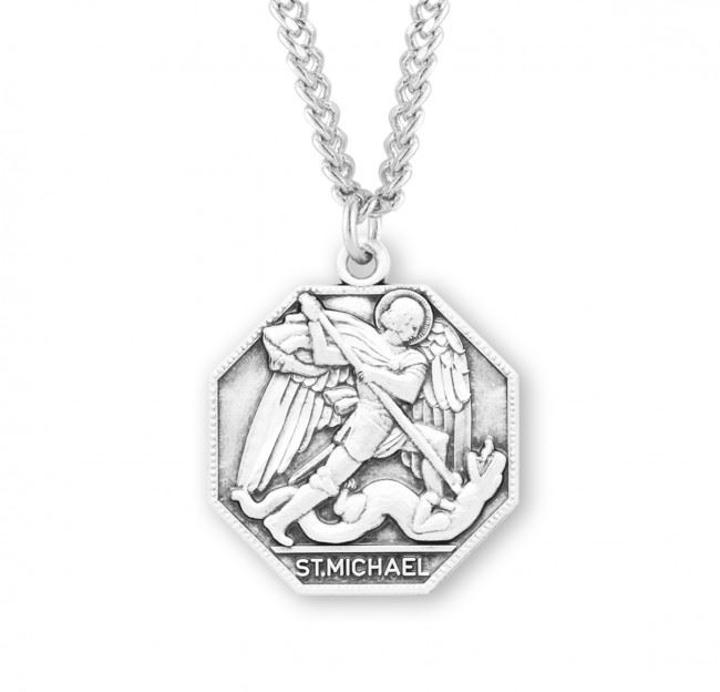 St. Michael Octagonal Sterling Silver Medal on 24" Chain