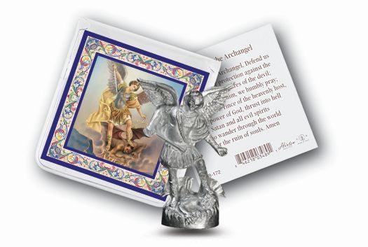 3" x 3" Catholic Pocket Statue with Gold Stamped Holy Card Packaged in a Clear Soft Pouch