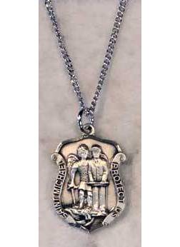 St. Michael Police Badge Sterling Silver Necklace