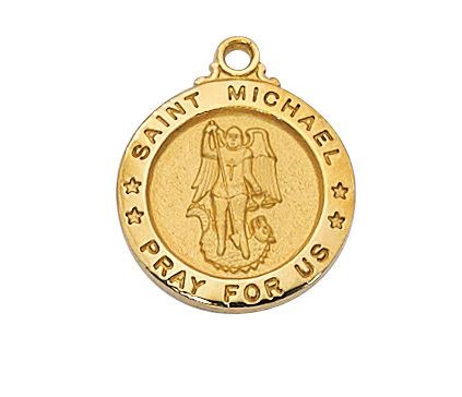 St. Michael Small Gold over Stering Medal on 18" Gold Plated Chain