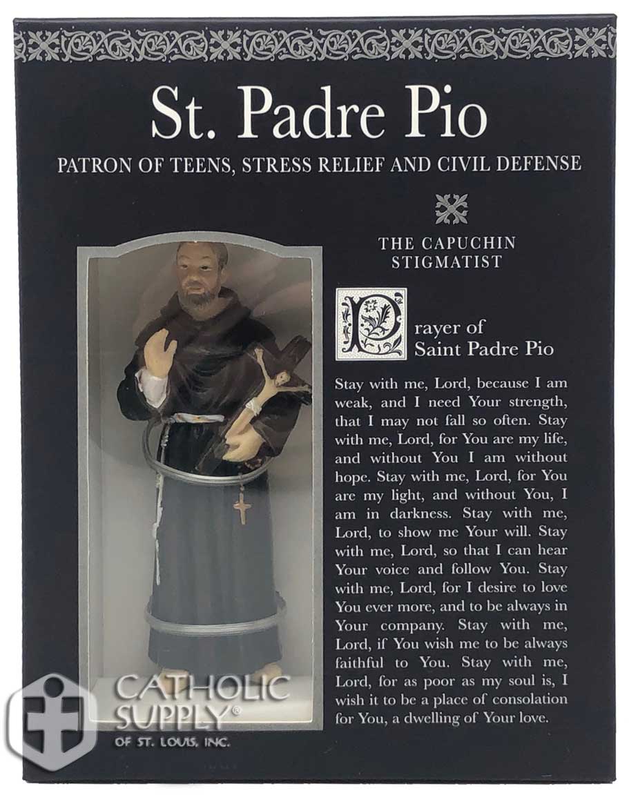 Saint Padre Pio 4" Statue with Prayer Card Set