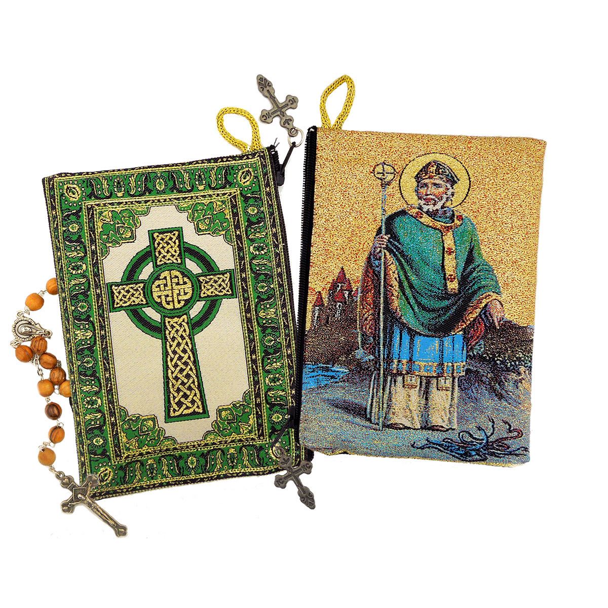 St. Patrick / Celtic Cross Irish Icon Rosary Pouch 5 3/8 Inch