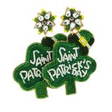 St. Patricks Day Clover Green Beaded Earrings