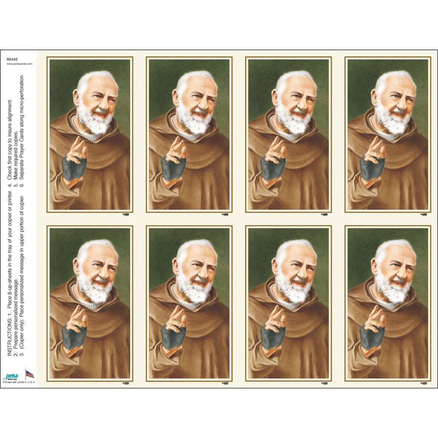 St. Pio Print Your Own Prayer Cards - 25 Sheet Pack