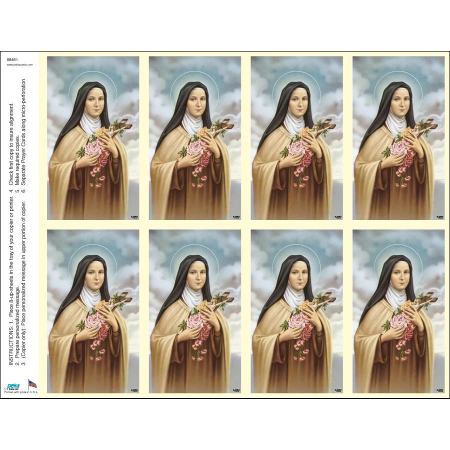 St. Therese Print Your Own Prayer Cards - 12 Sheet Pack