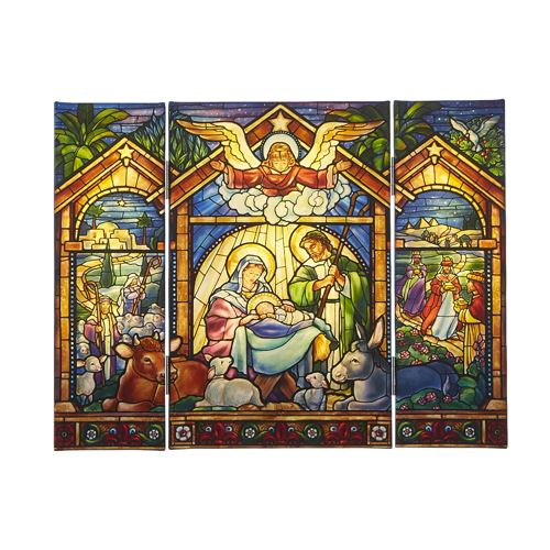 Stain Glass Look Nativity Panel 18" Triptych