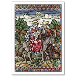 Stained Glass Style Flight Into Egypt Boxed Christmas Cards, 18/box