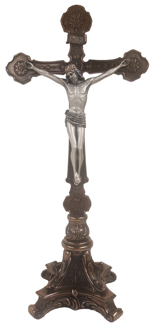 Standing Bronze 13" Crucifix with Pewter Corpus