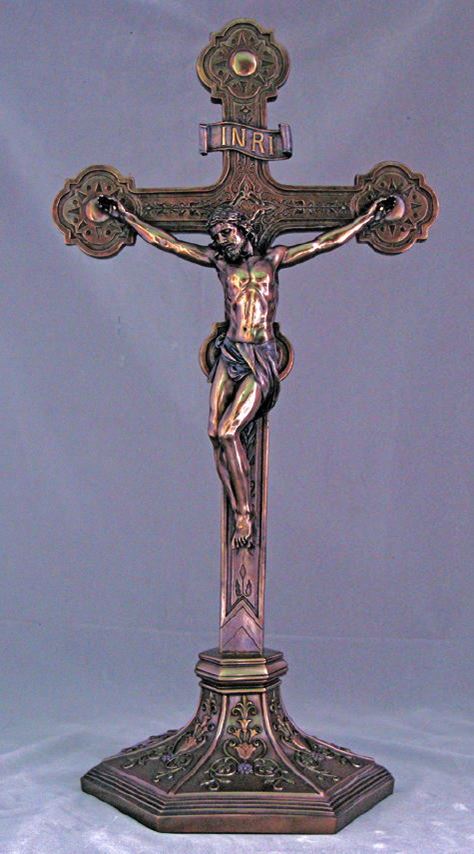 Standing Crucifix with Lightly Painted Bronze Finish, 22.5" tall