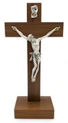 7.5" Standing Walnut Crucifix, Silver Corpus