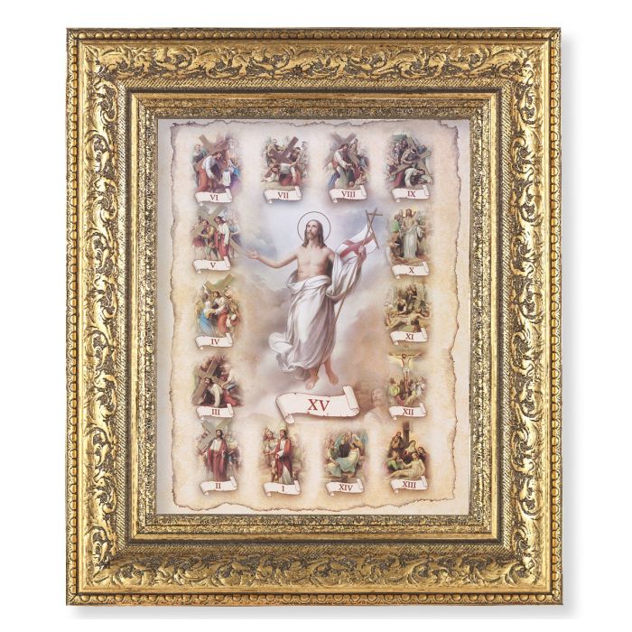 Stations of the Cross 10 1/4" x 12 1/4" Print in Antique Gold Frame