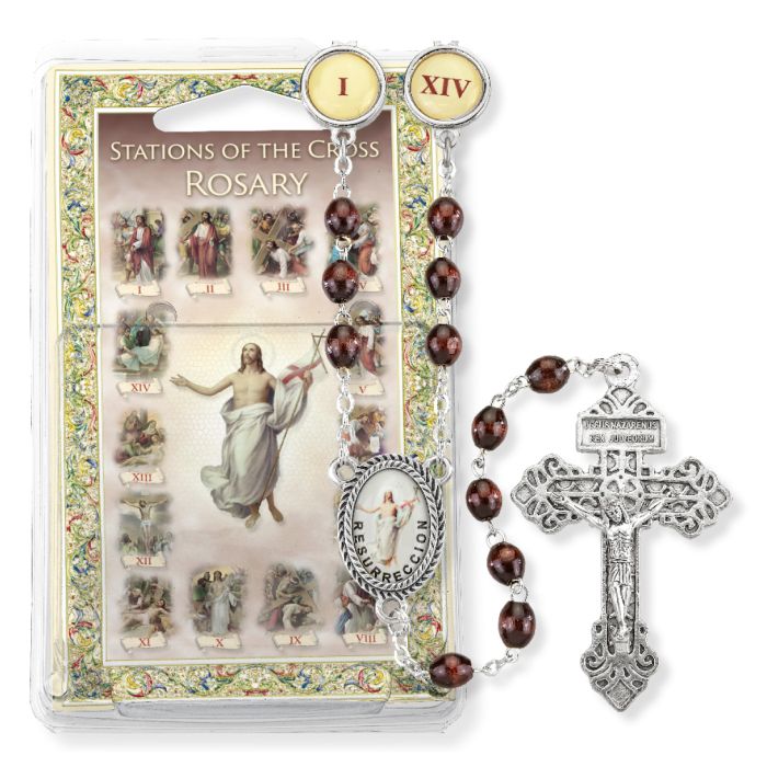 Stations of the Cross Brown Wood Bead Rosary