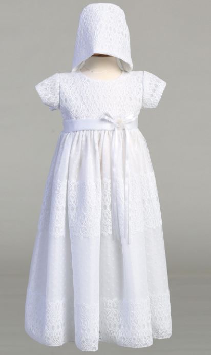 Stella Embroidered Tulle Christening Gown and Bonnet Set