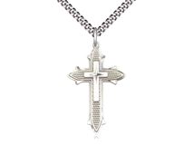 Sterling Silver Cross on Cross Pendant on a 20 inch Light Rhodium Heavy Curb Chain. ?Gift Boxed.