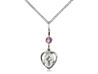 Heart with Cross Sterling Silver Medal with Amethyst Charm on 16" Chain
