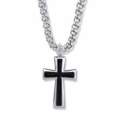 Sterling Silver Black Enameled Flared Ends Cross Necklace on 24" Chain
