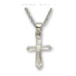 Sterling Silver Clear Crystal Baguette Cross Pendant on 16" Chain