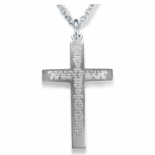 Sterling Silver Cross Necklace with Our Father Prayer on Back on 24" Chain
