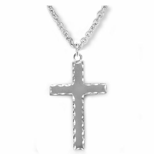 Sterling Silver Cross Necklace with Our Father Prayer on Back on 