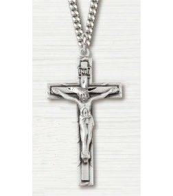 H J Sherman Sterling Silver Cross Necklace with Painted Rose Detail on 18 Chain