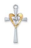 Sterling Silver Cross with Gold Heart on 18" Chain