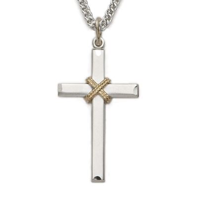 Sterling Silver Cross With Rope on 24" chain