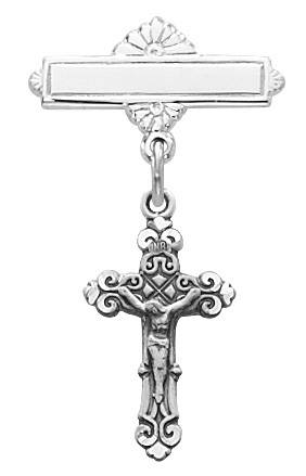 Sterling Silver Crucifix Baby Bar Pin