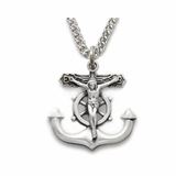 Sterling Silver Crucifix Necklace in a Sailor Anchor Design