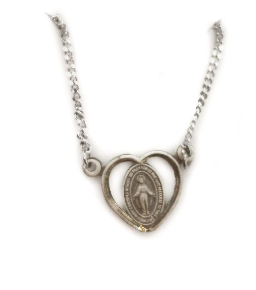 Sterling Silver Cut Out Heart Miraculous Necklace
